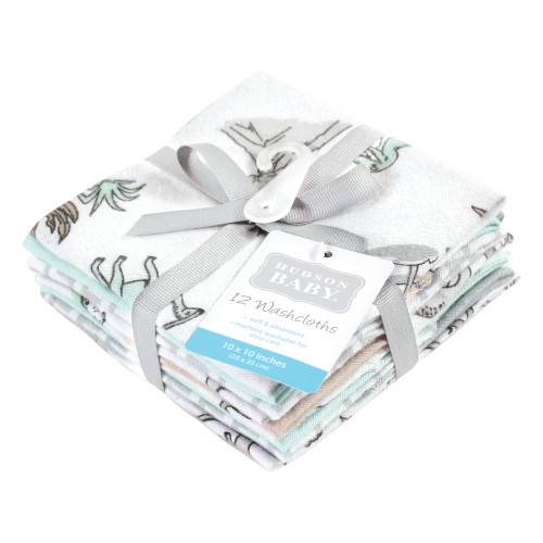 Hudson Baby Flannel Cotton Washcloths, Neutral Dino World 12-Pack