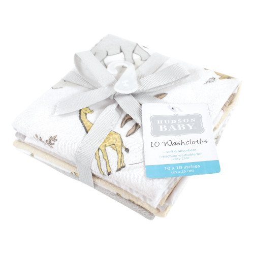Hudson Baby Flannel Cotton Washcloths, Neutral Safari World 10-Pack