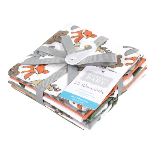 Hudson Baby Flannel Cotton Washcloths, Wild Forest 10-Pack