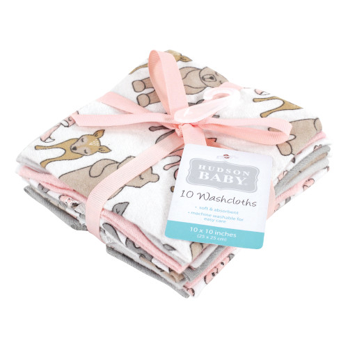 Hudson Baby Flannel Cotton Washcloths, Wild Forest Pink 10-Pack