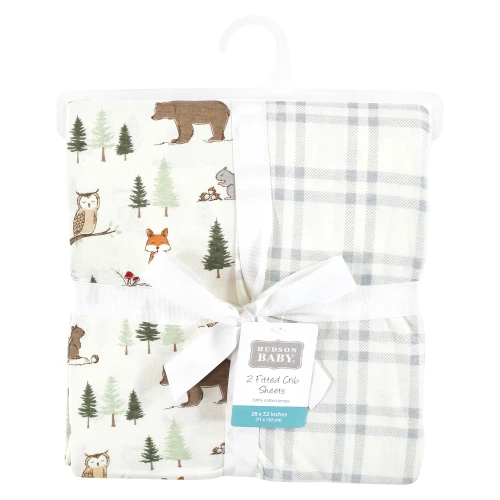 Hudson Baby Cotton Fitted Crib Sheet, Forest Animals