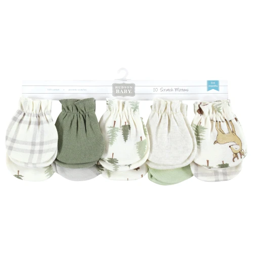 Hudson Baby Cotton Scratch Mittens, Forest Animals