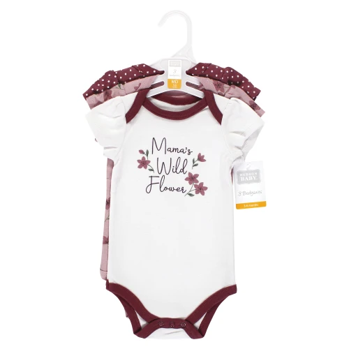 Hudson Baby Cotton Bodysuits, Plum Wildflower 3 Pack