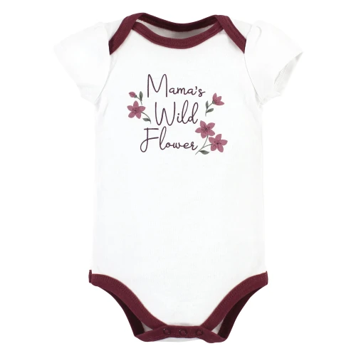 Hudson Baby Cotton Bodysuits, Plum Wildflower 3 Pack
