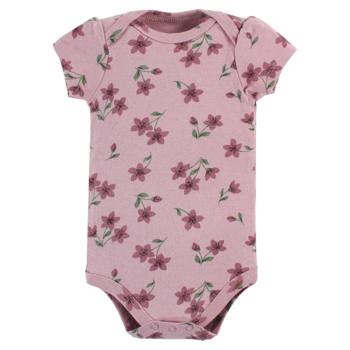 Hudson Baby Cotton Bodysuits, Plum Wildflower 3 Pack