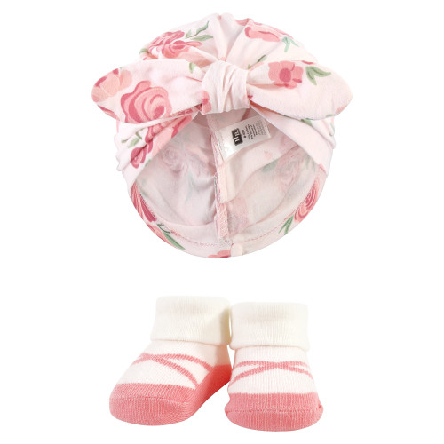 Hudson Baby Turban and Socks Set, Blush Rose Leopard