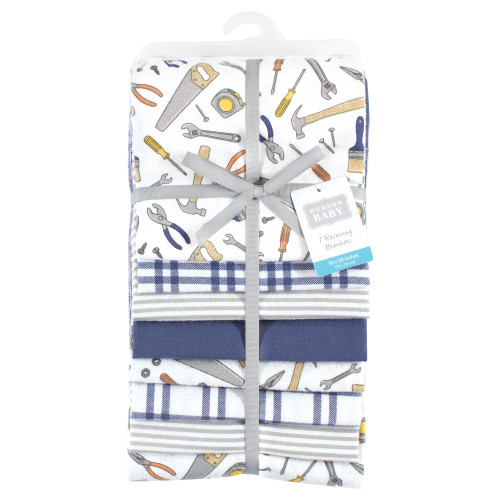 Hudson Baby Cotton Flannel Receiving Blankets Bundle, Construction Work