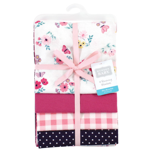 Hudson Baby Cotton Flannel Receiving Blankets, Butterfly Floral