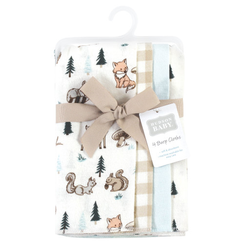Hudson Baby Cotton Flannel Burp Cloths, Boy Woodland Pals 4-Pack
