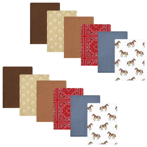 Hudson Baby Cotton Flannel Burp Cloths Bundle, Cowboy