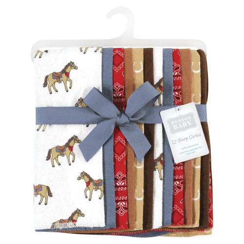 Hudson Baby Cotton Flannel Burp Cloths Bundle, Cowboy