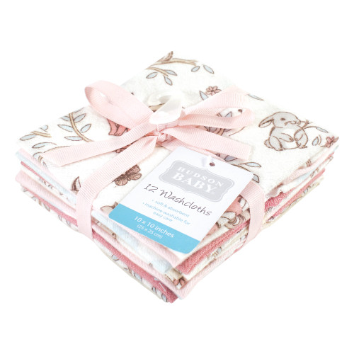 Hudson Baby Flannel Cotton Washcloths, Girl Woodland Pals 12Pk