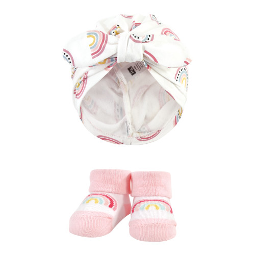 Hudson Baby Turban and Socks Set, Modern Rainbow