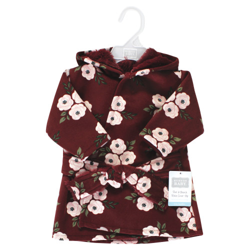 Hudson Baby Mink with Faux Fur Lining Pool and Beach Robe Cover-ups, Burgundy Floral