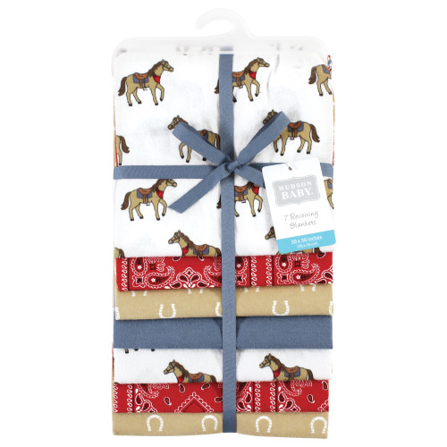 Hudson Baby Cotton Flannel Receiving Blankets Bundle, Cowboy