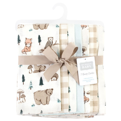Hudson Baby Cotton Flannel Burp Cloths, Boy Woodland Pals 7-Pack