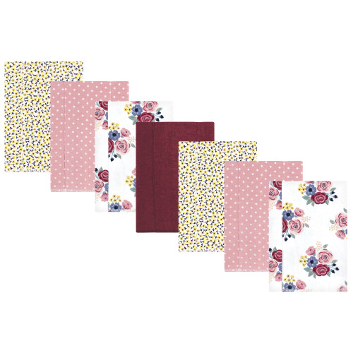 Hudson Baby Cotton Flannel Burp Cloths, Blush Navy Floral 7-Pack