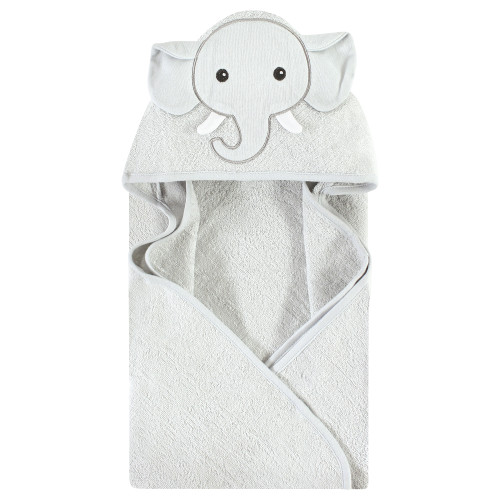 Hudson Baby Cotton Animal Face Hooded Towel, Gray Elephant