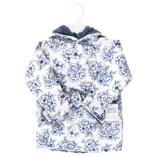 Hudson Baby Mink with Faux Fur Lining Pool and Beach Robe Cover-ups, Blue Toile