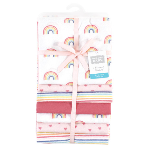 Hudson Baby Cotton Flannel Receiving Blankets Bundle, Creative Rainbow
