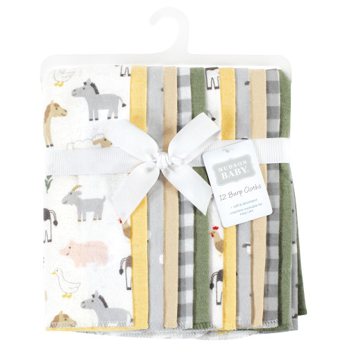Hudson Baby Cotton Flannel Burp Cloths Bundle, Cute Farm