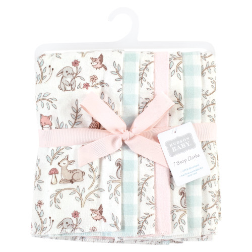 Hudson Baby Cotton Flannel Burp Cloths, Girl Woodland Pals