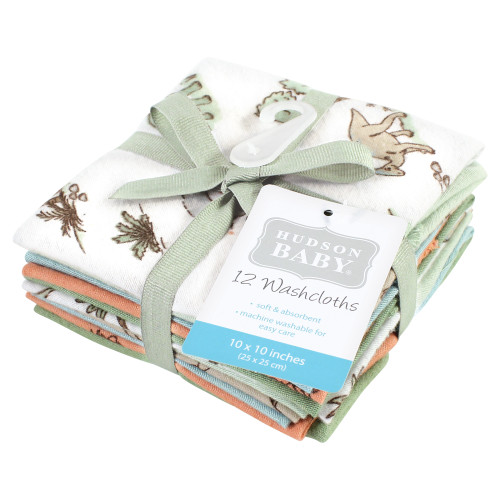 Hudson Baby Flannel Cotton Washcloths, Dinosaur Adventures 12Pk