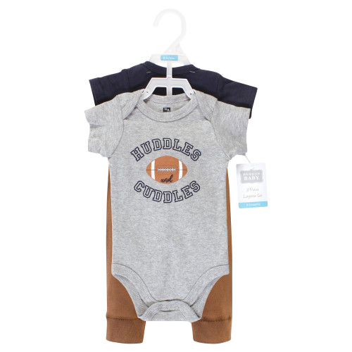 Hudson Baby Cotton Bodysuit and Pant Set, Football Huddles Short-Sleeve