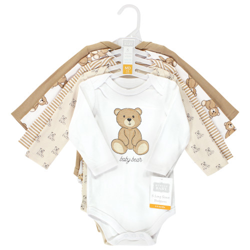 Hudson Baby Cotton Long-Sleeve Bodysuits, Teddy Bears 5-Pack