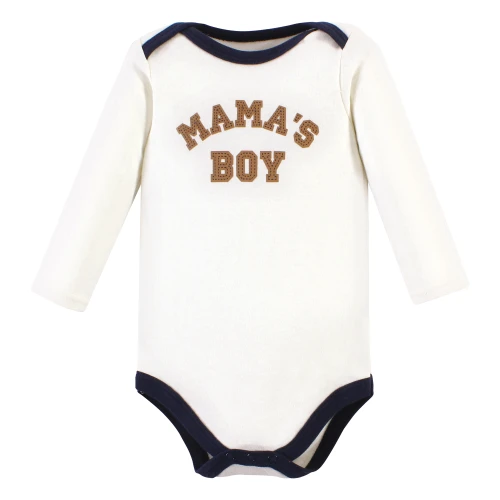 Hudson Baby Cotton Bodysuit and Pant Set, Brown Navy Mamas Boy Long-Sleeve