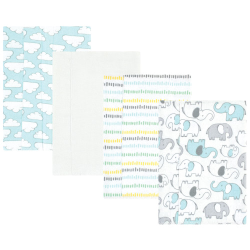 Hudson Baby Cotton Flannel Burp Cloths, Neutral New Elephant 4-Pack