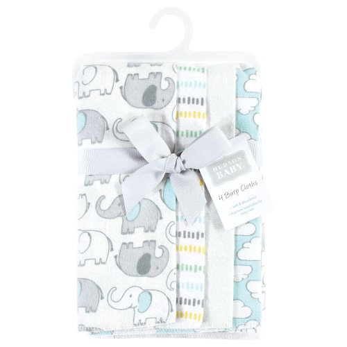 Hudson Baby Cotton Flannel Burp Cloths, Neutral New Elephant 4-Pack