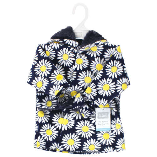 Hudson Baby Mink with Faux Fur Lining Pool and Beach Robe Cover-ups, Navy Daisy