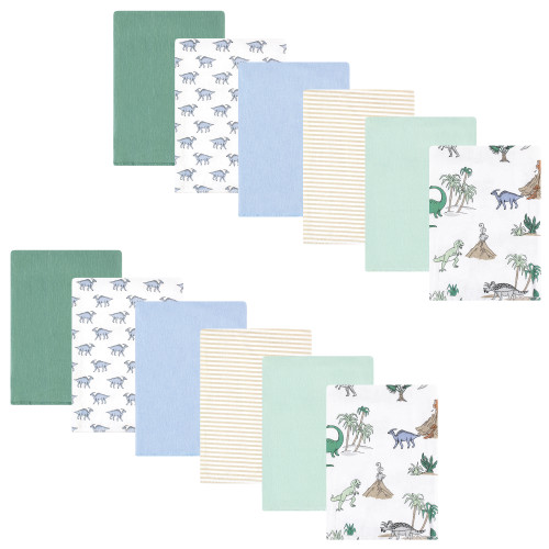 Hudson Baby Cotton Flannel Burp Cloths Bundle, Boy Dino World