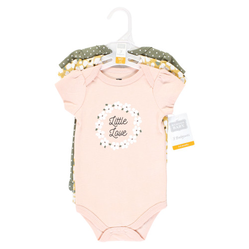 Hudson Baby Cotton Bodysuits, Sage Floral Wreath 3 Pack