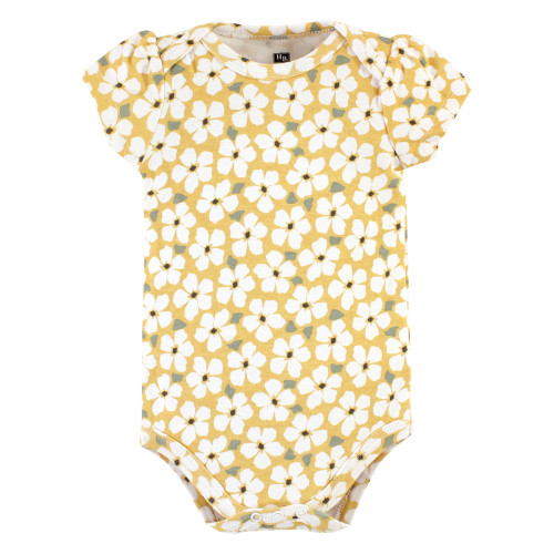 Hudson Baby Cotton Bodysuits, Sage Floral Wreath 3 Pack