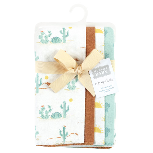 Hudson Baby Cotton Flannel Burp Cloths, Desert Cactus 4-Pack