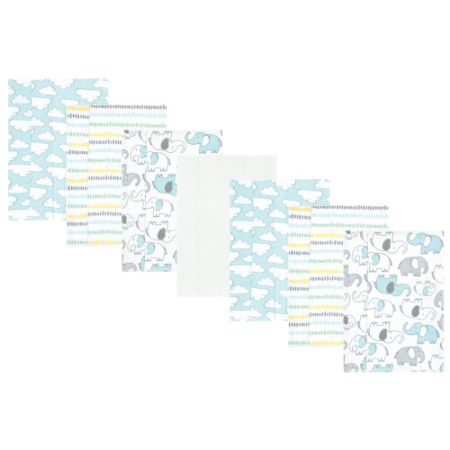 Hudson Baby Cotton Flannel Burp Cloths, Neutral New Elephant 7-Pack
