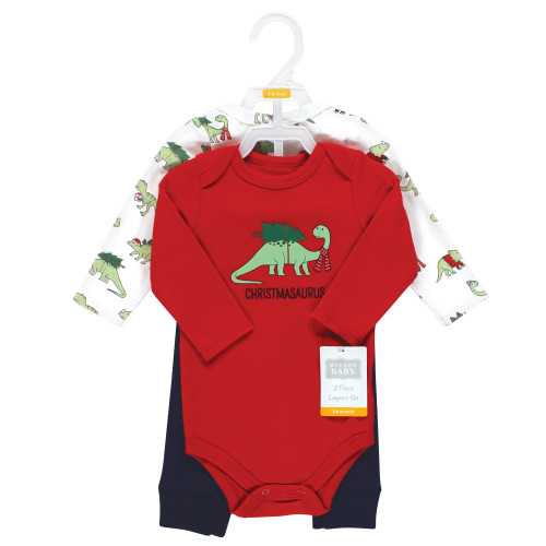 Hudson Baby Cotton Bodysuit and Pant Set, Christmasaurus