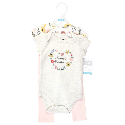 Hudson Baby Cotton Bodysuit and Pant Set, Soft Painted Floral Short-Sleeve
