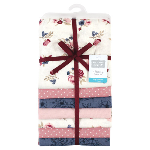 Hudson Baby Cotton Flannel Receiving Blankets Bundle, Dusty Rose Floral
