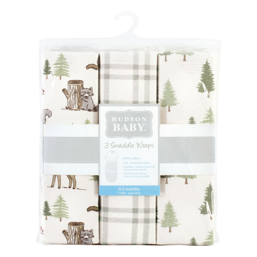 Hudson Baby Cotton Swaddle Wrap, Forest Animals