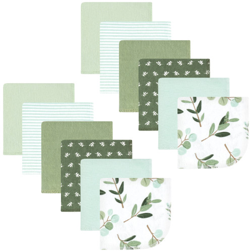 Hudson Baby Flannel Cotton Washcloths, Eucalyptus 12Pk