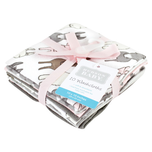 Hudson Baby Flannel Cotton Washcloths, Farm Friends Pink 10Pk