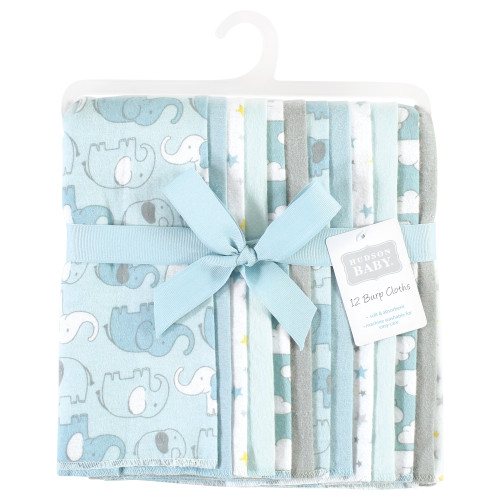 Hudson Baby Cotton Flannel Burp Cloths Bundle, Boy New Elephant