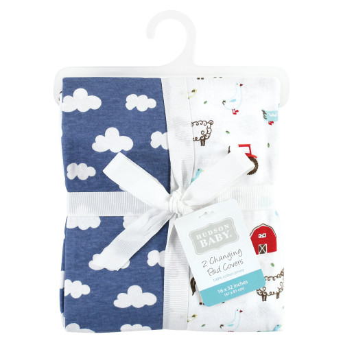 Hudson Baby Cotton Changing Pad Cover, Boy Farm Animals