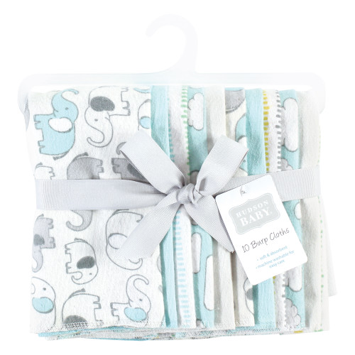 Hudson Baby Cotton Flannel Burp Cloths, Neutral New Elephant 10-Pack