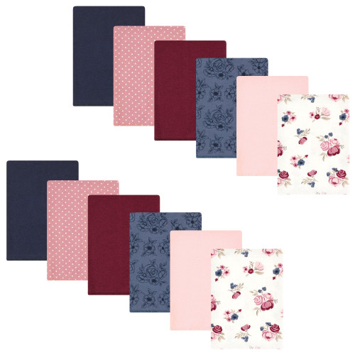 Hudson Baby Cotton Flannel Burp Cloths Bundle, Dusty Rose Floral