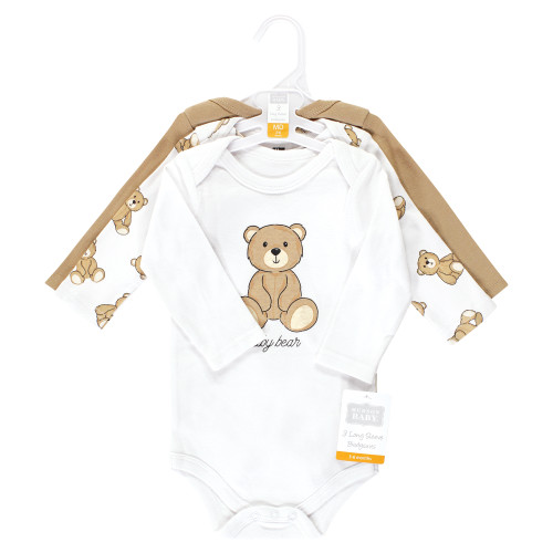 Hudson Baby Cotton Long-Sleeve Bodysuits, Teddy Bears 3-Pack