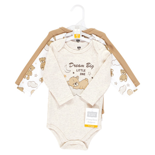 Hudson Baby Cotton Long-Sleeve Bodysuits, Dream Big Teddy